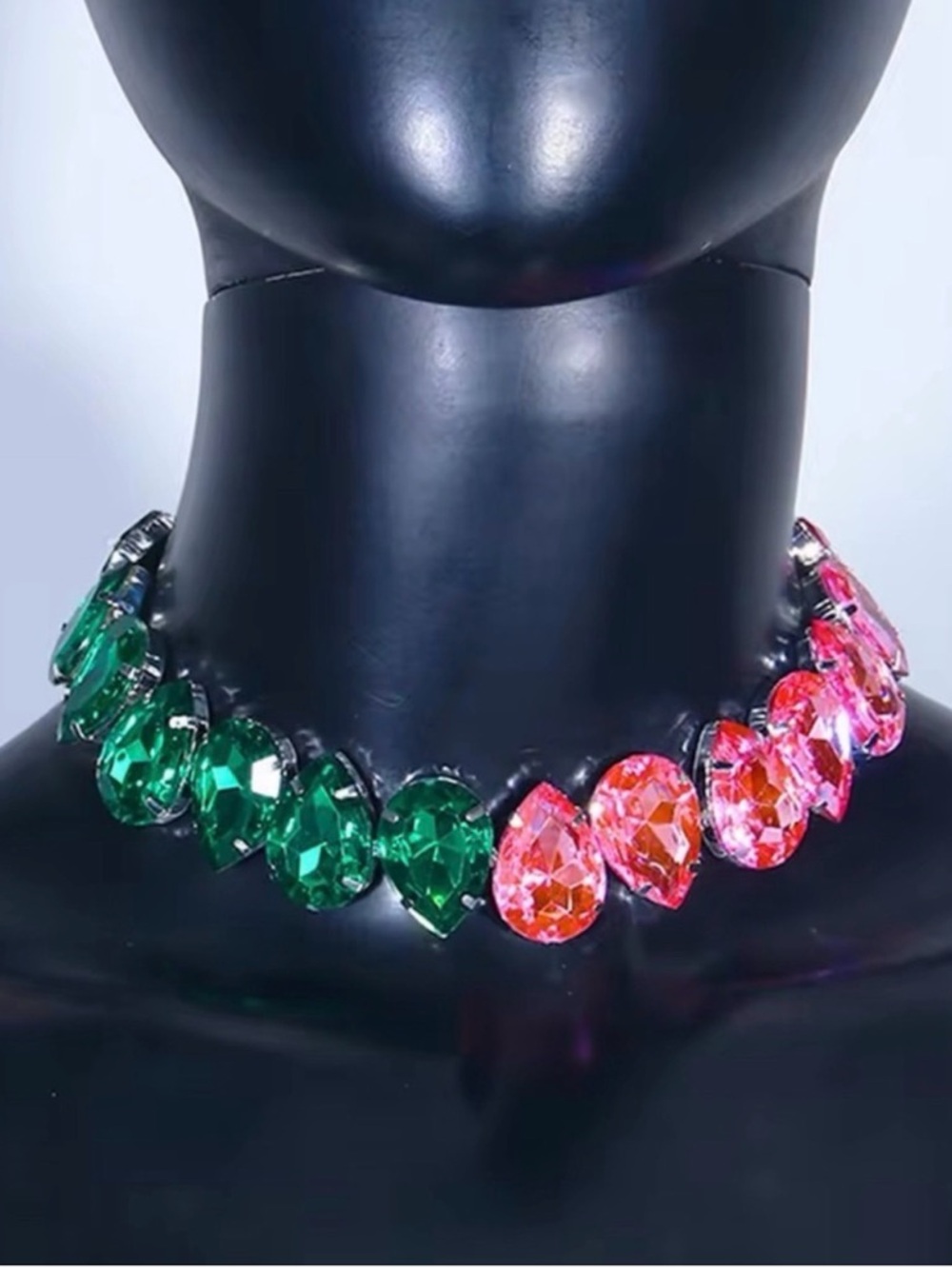 Crystal Teardrop Statement Necklace in Green and Pink